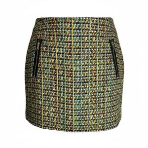 J.Crew Size 12 Tweed Mini Skirt Multicolor Wool Blend Zip Pocket Lined